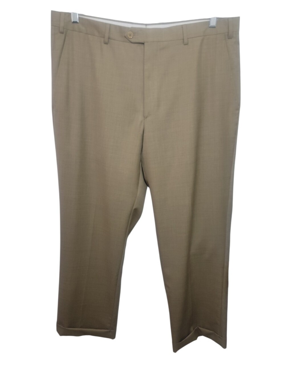 Santorelli luxury serge men's tan cuff leg wool dress pants size 38 flat front